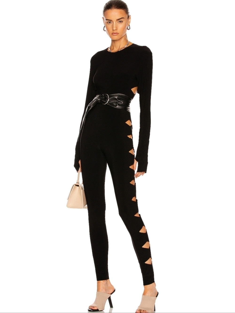 Norma Kamali Black Long-Sleeve Cutout Jumpsuit